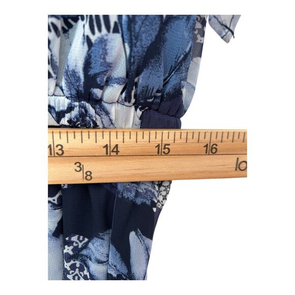 Lane Bryant Dress Size 14 Blue Floral Chiffon Faux Wrap Midi Flutter Sleeve - Picture 10 of 12